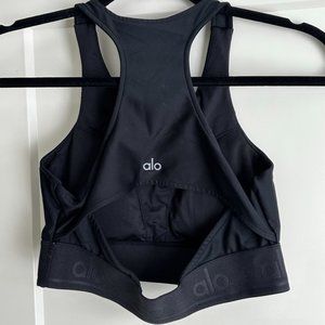 alo Yoga black open-backed, high-necked sports bra - SMALL